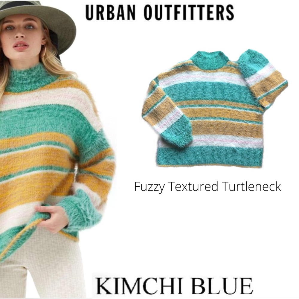 NWT Kimchi Blue Fuzzy Striped Turtleneck
